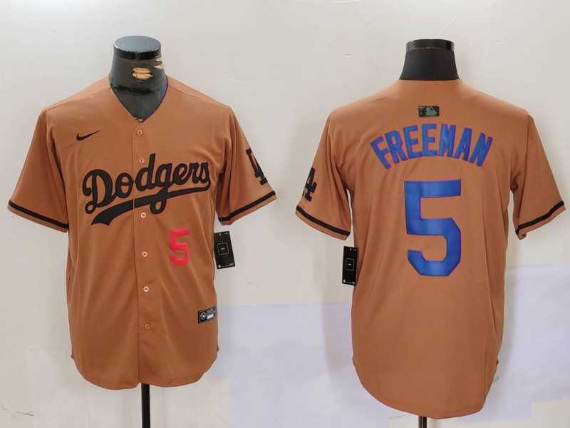 Mens Los Angeles Dodgers #5 Freddie Freeman Number Olive Cool Base Limited Stitched Jersey